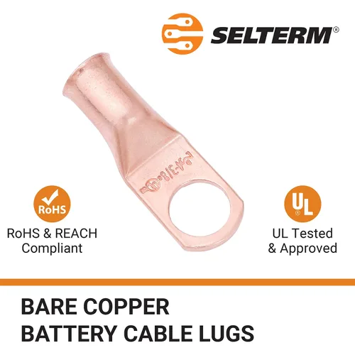 Miniatura 3 de SELTERM - 25 terminales de anillo resistentes para cable de batería eléctrica, calibre 4 AWG, pernos de 38pulgadas, terminales de calibre 4, ojales