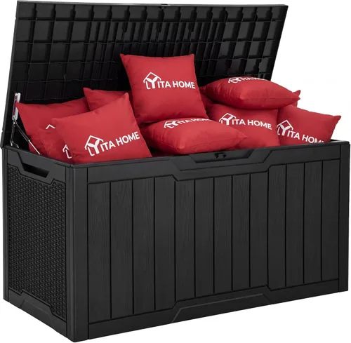 Miniatura 19 de YITAHOME Caja grande de resina de 100 galones, cajas de almacenamiento al aire libre para muebles de patio, cojines de exterior, herramientas
