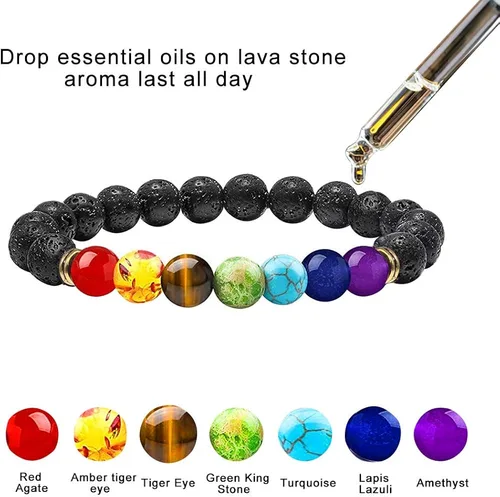 Miniatura 2 de ONESING 2-12 Pcs Chakra Bracelets for Women Lava Rock 7 Chakras Crystals and Healing Stones Bracelets 8mm Crystal Bracelets Yoga Beaded Bracelets
