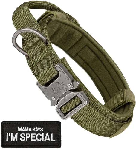 Collar táctico para perro con asa – Collar de entrenamiento de nylon ajustable militar para perro con hebilla de metal resistente para perros Verde-1