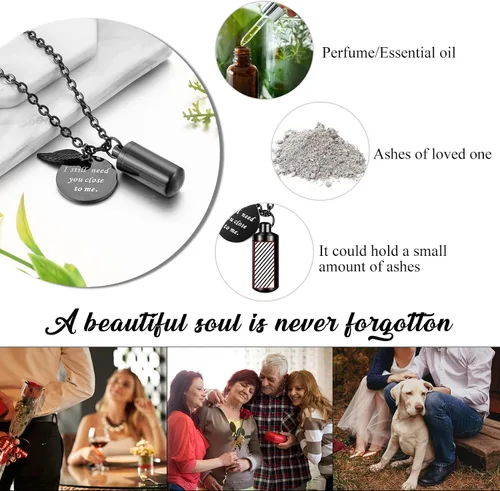 Miniatura 6 de abooxiu Collar de urna cilíndrica para cenizas, joyería de cremación, llavero para mascotas humanas, colgante de recuerdo conmemorativo de acero