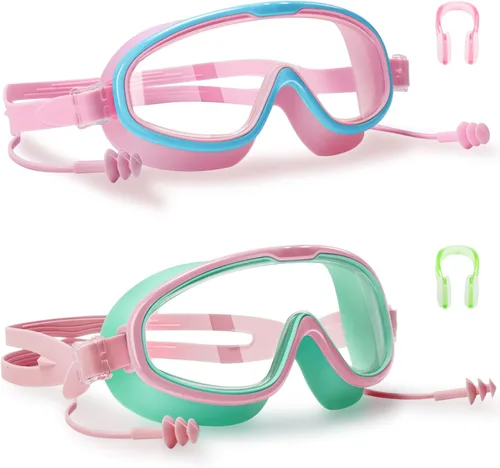 Miniatura 10 de Paquete de 2 gafas de natación para niños de 3 a 15 años de edad, marco grande HD, antivaho, gafas de natación para niños pequeños