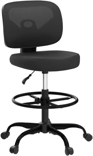 Miniatura 6 de Primy Silla Alta de Escritorio de Dibujo - Sin Brazos, Altura Ajustable, Respaldo de Malla, con Ruedas, Silla de Escritorio de Pie para Sala de Negro