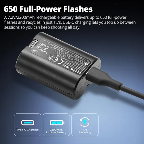 Miniatura 7 de Godox Flash TTL V480N para Nikon, GN50 de alto rendimiento, batería de litio incorporada, 1/8000 HSS, 2.4GX TTL inalámbrico, tiempo de reciclaje