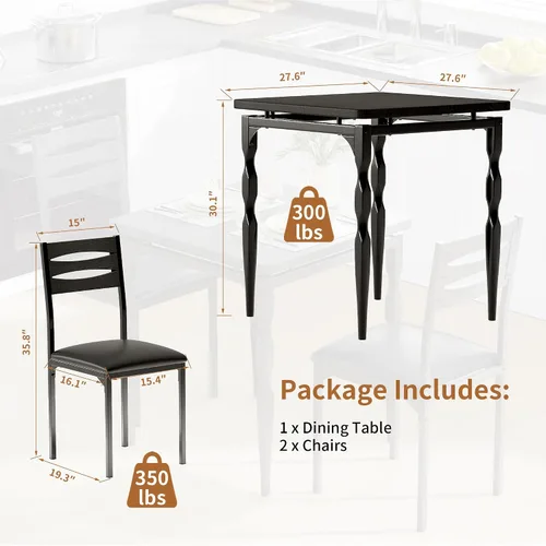 Miniatura 2 de IDEALHOUSE Juego de mesa de comedor de 3 piezas, juego de 2 mesas de comedor y sillas con patas en espiral, juego de comedor para 2, adecuado