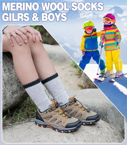 Miniatura 3 de DOSKONI Calcetines de senderismo de lana merino para niños y niñas, para invierno, cálidos, gruesos, térmicos, calcetines de regalo, 6 pares
