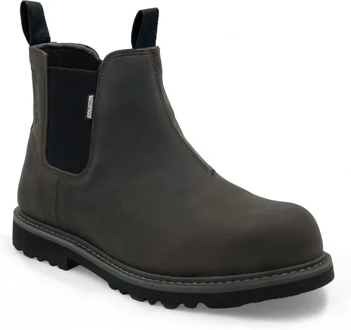 EVER BOOTS Botas impermeables con punta de acero para hombre, con cierre de deslizamiento y de tira para hombre, color marrón oscuro