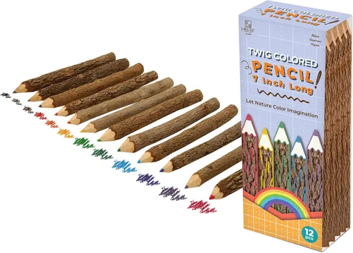 Lápices profesionales de colores surtidos, forma de rama, exterior de madera, para decoraciones de campamento infantil, color madera, lápices de