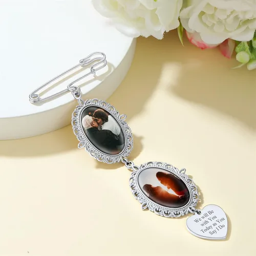 Miniatura 4 de Supcare Name PinWedding Bouqet Charm Personalized Photo Memorial Keepsake Custom Gifts Engraved Name Brooch for Men Women Bridal Groomsman
