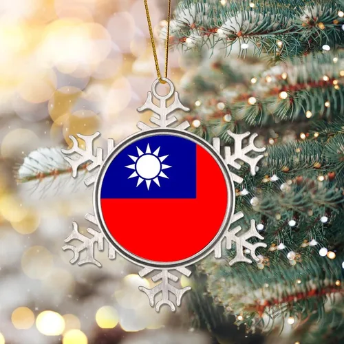Miniatura 2 de Bandera nacional de peltre copo de nieve adornos de Navidad de China Taiwán bandera adornos para árbol de Navidad, decoración colgante de metal