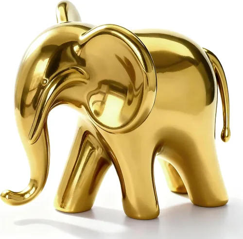 Figura de elefante, estatua de elefante de cerámica con acabado de espejo metálico, decoración moderna de estante y mesa, regalo de inauguración de