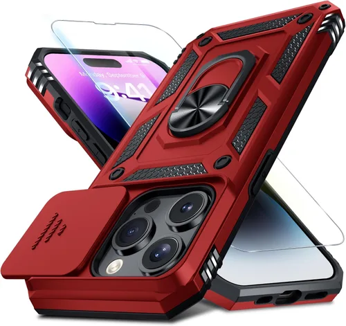 Miniatura 75 de Janmitta - Funda para iPhone 14 Pro con cubierta deslizante para lente de cámara incorporada + protector de pantalla, funda de cuerpo completo