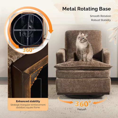 Miniatura 4 de VINGLI Silla giratoria de 360° con cojines de asiento de doble capa, sillón giratorio moderno, silla de club cuadrada tapizada para sala de estar