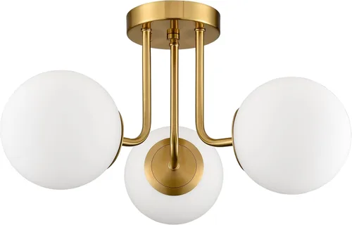 Miniatura 9 de Lámpara de techo semiempotrada moderna de metal negro de 3 luces con pantalla de vidrio de globo blanco, lámpara de montaje en techo para pasillo