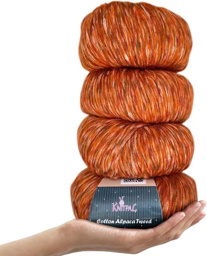 Miniatura 25 de Hilo de alpaca Tweed de algodón para ganchillo, paquete de 4 (588 yardas/7.05 oz), patrones libres, hilo de tweed para tejer, peso de peinado ligero
