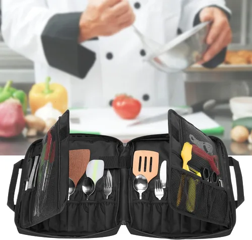 Miniatura 7 de samdew Bolsa para cuchillos de chef con más de 20 ranuras, estuche de almacenamiento de chef profesional con orificio de bloqueo y múltiples