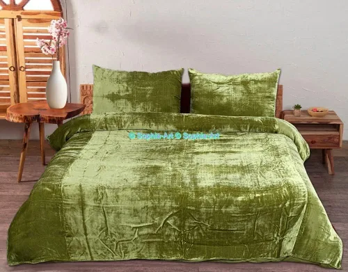 Miniatura 69 de Sophia-Art - Juego de 3 piezas de ropa de cama de terciopelo de rayón ultra lujo, funda de edredón boho de un solo color, funda de colcha