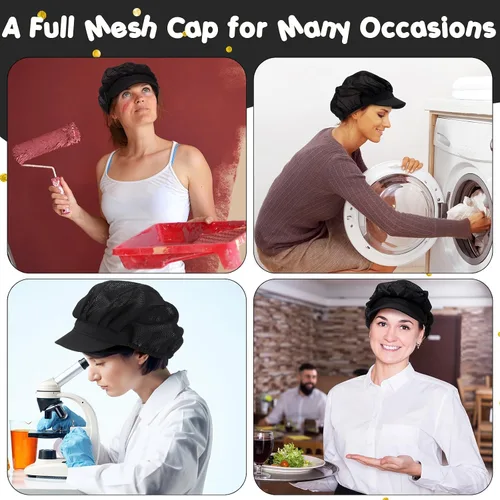 Miniatura 14 de Hicarer 16 sombreros de chef para mujer, redes para el pelo, cocina, cocina, gorra de chef ajustable, gorra de trabajo elástica para mujeres