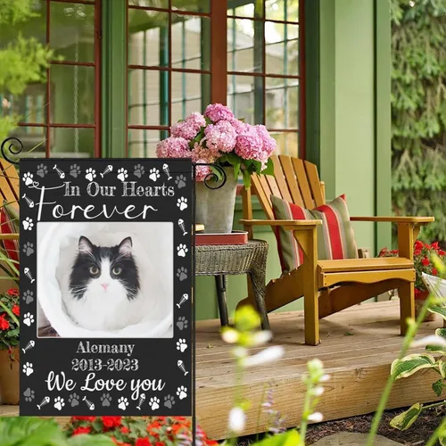 Miniatura 4 de Bandera conmemorativa personalizada, banderas de jardín personalizadas para mascotas y gatos, en memoria amorosa con nombre y foto, fecha para patio