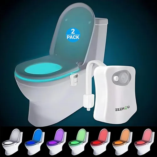 ZEZHOU Paquete de 2 luces nocturnas originales para inodoro, lámpara LED activada por sensor de movimiento, divertida luz nocturna de baño de 8