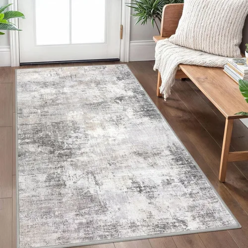Miniatura 31 de IOHOUZE Alfombra pequeña abstracta de 2 x 3 pies, alfombra de entrada lavable para entrada interior, alfombras con respaldo de goma, alfombra gris