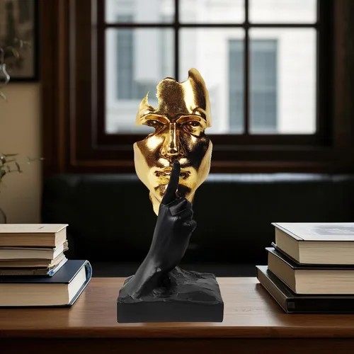Miniatura 5 de Estatua del Pensador - Silencio es Oro - Figura de Arte Abstracto Decorativa - 30.5 cm de Alto No Oir No Ver No Hablar Esculturas de Resina Modernas