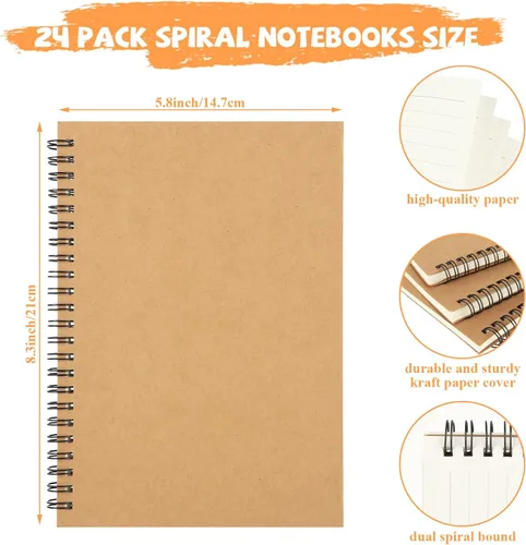 Miniatura 2 de MIVIDE Paquete de 24 cuadernos en espiral A5 a granel con cubierta de kraft, 21 x 15 cm 120 páginas, cuaderno en espiral con tapa dura y papel Papel