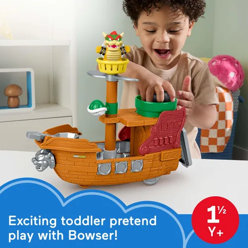 Miniatura 2 de Fisher-Price Little People - Juego de dirigible My Mario Bowser con figura para preescolar para niños a partir de 18 meses