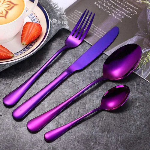 Miniatura 11 de 4pcs Set Cutlery Dinnerware 304 Stainless Steel Flatware Set Tableware Dinner Spoon Fork Knife Flatware Serving Sets (Black)