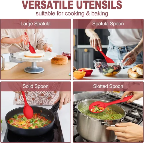 Miniatura 6 de TeamFar Utensilios de cocina, 7 piezas de utensilios de cocina de silicona para hornear, utensilios de cocina antiadherentes con cucharón, espátula