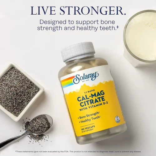 Miniatura 3 de SOLARAY Citrato de calcio y magnesio proporción 1:1 con vitamina D 2 - Suplementos de calcio para mujeres y hombres - Calcio 1000 mg, magnesio 1000
