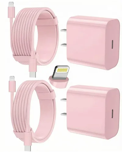 FEEL2NICE Cargador de iPhone de Carga Rápida Paquete de 2 Bloques de Cargador de Pared Tipo C con Paquete de 2 [6FT y 10FT] Cables USB C a Lightning