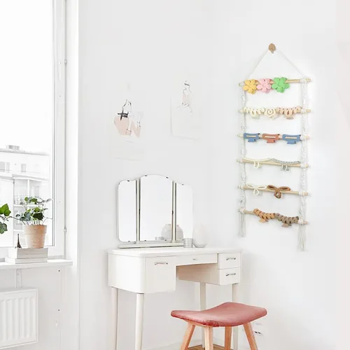 Miniatura 6 de Organizador de pinzas para el cabello, soporte colgante de macramé para el cabello y almacenamiento para niñas, colgador de clips de garra