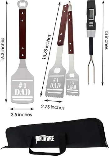 Miniatura 3 de Panoware Juego de herramientas para parrilla de barbacoa para papá, juego de 4 piezas, pinzas número 1 para papá, espátula, termómetro digital