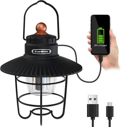 Linterna de camping LED EverBrite, linterna recargable USB C con 3 modos de luz, linternas vintage para exteriores con función de banco de energía