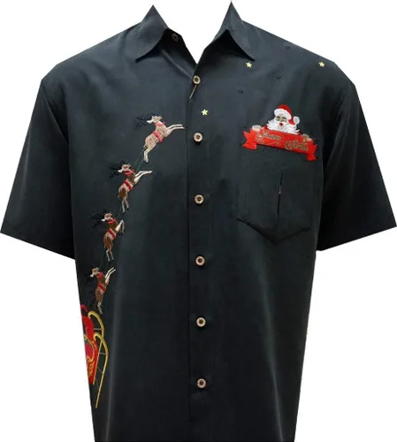 Miniatura 2 de Bamboo Cay Camisa de Navidad con botones bordados de Papá Noel para hombre