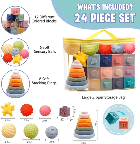 Miniatura 2 de Montessori Juguetes para bebés de 6 a 12 meses, juego de bloques suaves para bebés, bloques de construcción apilables 3 en 1, juguetes de dentición