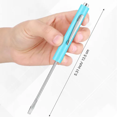 Miniatura 3 de Honoson 10 Piezas Destornillador de Bolsillo Mini Puntas y Clips de Bolsillo Destornillador Pequeño Magnético Ranurado con una Sola Cabeza de Hoja
