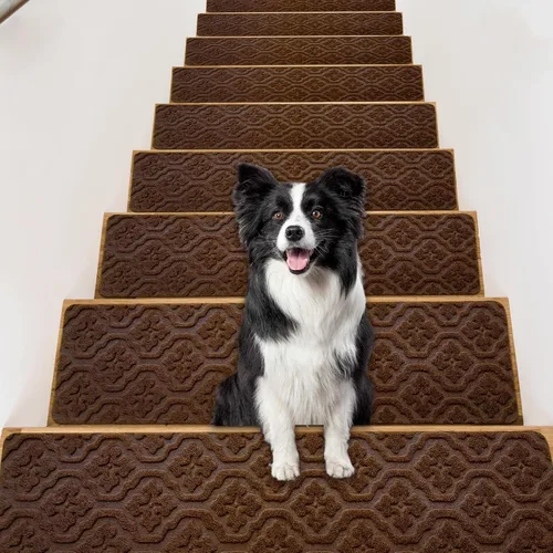 Miniatura 12 de Alfombras para peldaños de madera - Cinta antideslizante para alfombra de escaleras, pelar y pegar con cinta adhesiva doble, juego de 15 hojas