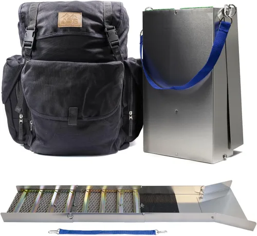 ASR Outdoor 50" Caja de esclusa plegable de aluminio para set de mochila de prospección de oro, negro