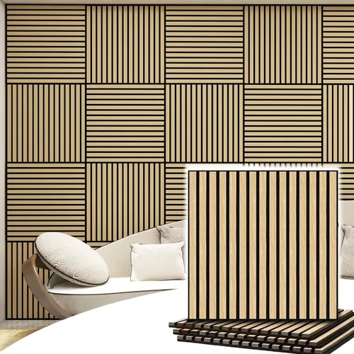 Miniatura 9 de 4 piezas de paneles acústicos de listones de madera, panel de pared de madera acanalada 3D absorbente de sonido para pared y techo, paneles Nogal