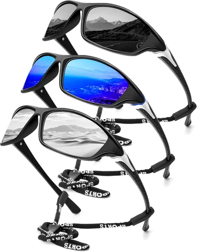 Miniatura 24 de KALIYADI 4 Pack Polarized Sunglasses-Men Sports Sun-glasses: Mens Sunglasses UV Protection for Fishing Driving Cycling A02-negro/azul hielo/rojo