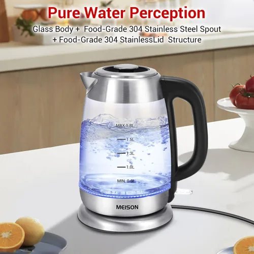 Miniatura 5 de Hervidores de té eléctricos de vidrio para agua hirviendo, hervidor eléctrico de ebullición rápida, calentador de caldera de agua caliente, tetera