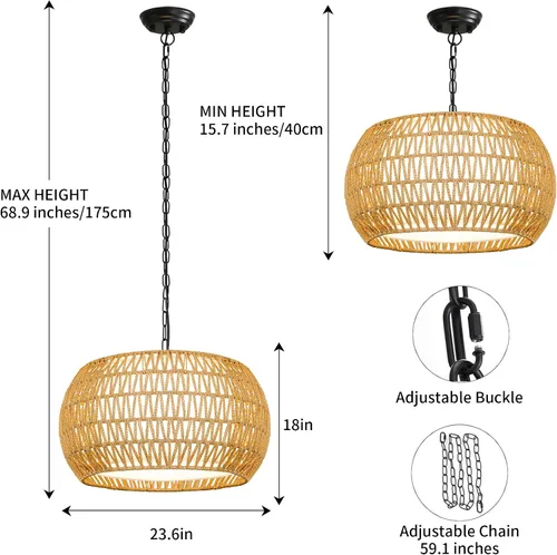Miniatura 5 de Lámpara de araña de casa de campo, lámparas de araña de ratán boho para comedor, luces colgantes grandes para isla de cocina, lámparas colgantes