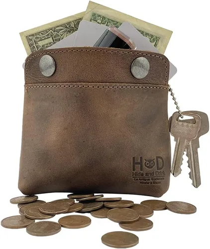 Miniatura 5 de Hide Drink Bolsa de cuero doble a presión monedero efectivo y tarjeta organizador de cables maquillaje hecho a mano incluye 101 años de garantía