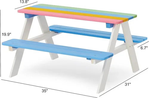 Miniatura 3 de BTExpert Mesa de picnic para niños, juego de banco de silla sensorial de actividades para niños de madera para niños - madera Multi