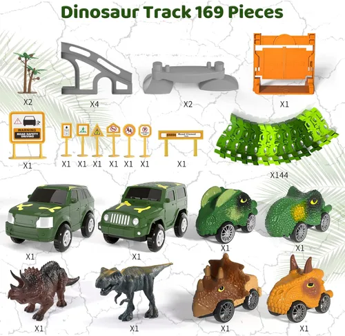 Miniatura 5 de IHAHA 169 piezas de juguetes de pista de carreras de dinosaurios para niños, niños pequeños de 1 a 3, 3 a 5, 4 a 7 años, juguetes de pista