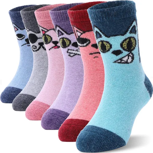 ANTSANG Calcetines de Lana, Calcetines Térmicos Cálidos y Gruesos Tipo Crew Boot para Niños Pequeños, Niños y Niñas, 6 Pares