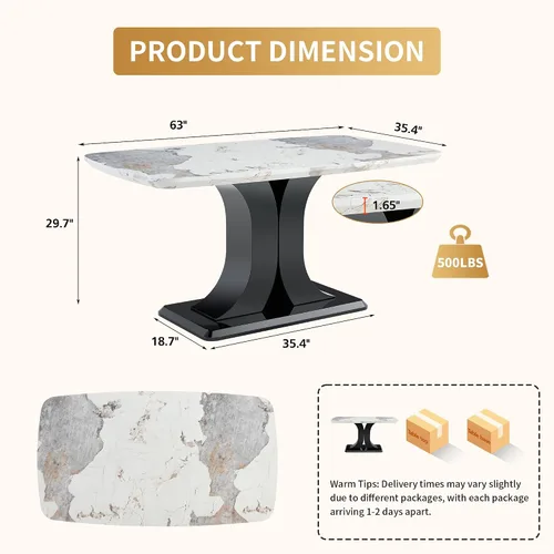 Miniatura 2 de Juego de mesa de comedor moderno para 6, juego de mesa de cocina y sillas de mármol para 6, mesa de cocina rectangular con 6 sillas tapizadas