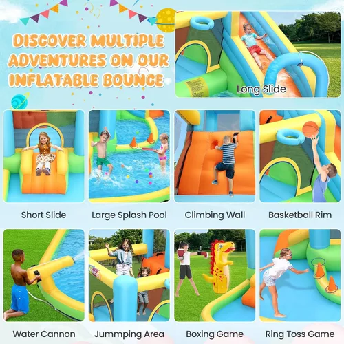Miniatura 3 de Whubefy Tobogán acuático inflable de casa de rebote, parque acuático de 14.1 x 11.8 x 6.8 pies para niños, casa de salto todo en 1 con toboganes